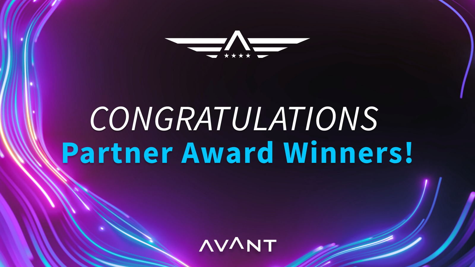 Blog post image congratulating AVANT Partner Awar winners in blue and white text.